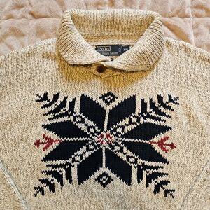 Vintage Polo Ralph Lauren Snowflake Sweater Nordic Mens XXL Cotton Silk Wool 90s